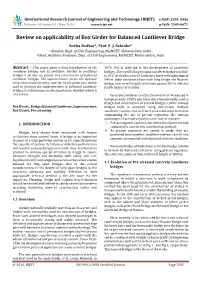 Review on Applicability of Box Girder for Balanced Cantilever Bridge Sneha Redkar1, Prof