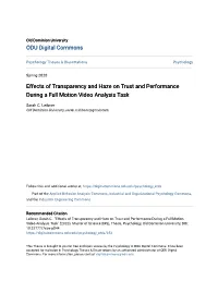 Effects of Transparency and Haze on Trust and Performance During a Full Motion Video Analysis Task