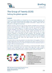 The Group of Twenty (G20) : Setting the Global Agenda