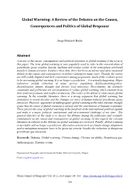 Global Warming: a Review of the Debates on the Causes, Consequences and Politics of Global Response