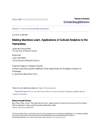 Making Machines Learn. Applications of Cultural Analytics to the Humanities