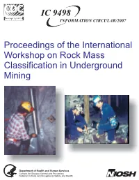 Proceedings of the International Workshop on Rock Mass Classification in Underground Mining