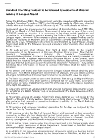 Standard Operating Protocol to Be Followed by Residents of Mizoram Arriving at Lengpui Airport