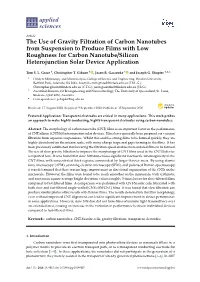 The Use of Gravity Filtration of Carbon Nanotubes from Suspension To