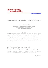 Assessing Ricardian Equivalence