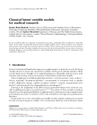 Classical Latent Variable Models for Medical Research