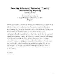 Forming, Informing, Recording, Erasing, Documenting, Deleting Seth Kim-Cohen