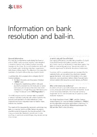 Information on Bank Resolution and Bail-In
