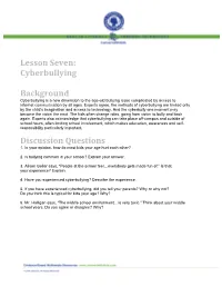 Lesson Seven: Cyberbullying Background Discussion Questions