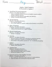 Algebra 1 Skills Needed to Be Successful in Algebra 2