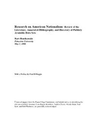 Research on American Nationalism: Review of the Literature, Annotated Bibliography, and Directory of Publicly Available Data Sets