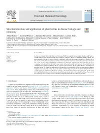 Structure-Function and Application of Plant Lectins in Disease Biology and Immunity T