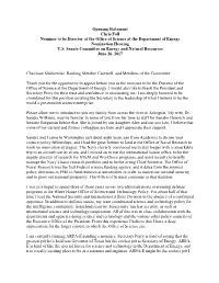 Opening Statement Chris Fall Nominee to Be Director of the Office of Science at the Department of Energy Nomination Hearing U.S
