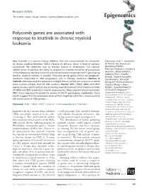 Polycomb Genes Are Associated with Response to Imatinib in Chronic Myeloid Leukemia