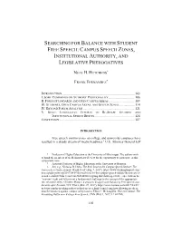 Searching for Balance with Student Free Speech: Campus Speech Zones, Institutional Authority, and Legislative Prerogatives