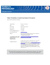 Talker Variability in Audiovisual Speech Perception
