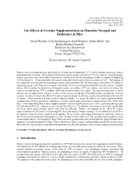 The Effects of Creatine Supplementation on Muscular Strength and Endurance in Mice