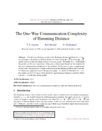 The One-Way Communication Complexity of Hamming Distance