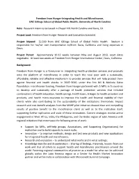 Freedom from Hunger-Integrating Health and Microfinance, UNC Gillings School of Global Public Health, University of North Carolina