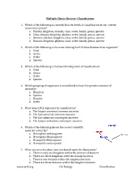PSI Biology Classification Multiple Choice