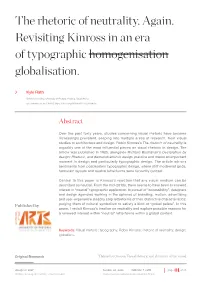 The Rhetoric of Neutrality. Again. Revisiting Kinross in an Era of Typographic Homogenisation Globalisation