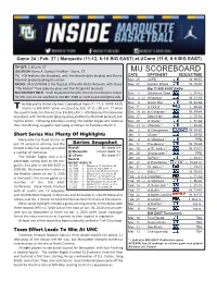 Marquette Game Notes Page 2 INJURY REPORT LAST GAME STARTERS Player (Injury) Status NAME POS