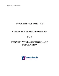 Procedures for the Vision Screening Program for Pennsylvania's School