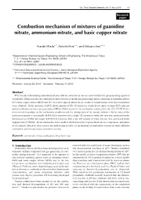 Combustion Mechanism of Mixtures of Guanidine Nitrate, Ammonium Nitrate, and Basic Copper Nitrate