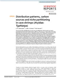 Distribution Patterns, Carbon Sources and Niche Partitioning in Cave Shrimps (Atyidae: Typhlatya) E