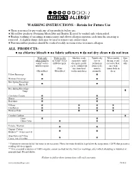 WASHING INSTRUCTIONS – Retain for Future Use ALL PRODUCTS