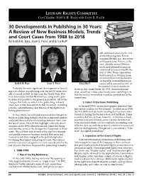 30 Developments in Publishing in 30 Years: a Review of New Business Models, Trends and Court Cases from 1988 to 2018 by Judith B