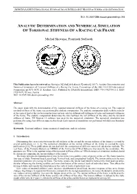 Analytic Determination and Numerical Simulation of Torsional Stiffness of a Racing Car Frame