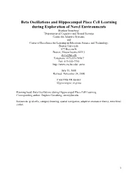 Beta Oscillations and Hippocampal Place Cell Learning During