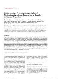 Dichloroacetate Prevents Cisplatin-Induced Nephrotoxicity Without Compromising Cisplatin Anticancer Properties
