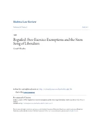 Free Exercice Exemptions and the Siren Song of Liberalism Gerard V