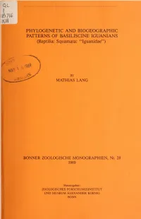 PHYLOGENETIC and BIOGEOGRAPHIC PATTERNS of BASILISCINE IGUANIANS (Reptilia: Squamata: "Iguanidae")