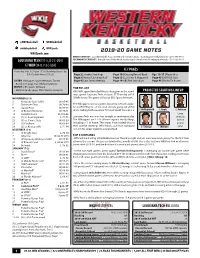 2019-20 Game Notes