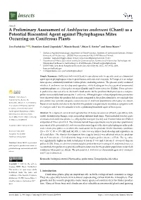 A Preliminary Assessment of Amblyseius Andersoni (Chant) As a Potential Biocontrol Agent Against Phytophagous Mites Occurring on Coniferous Plants