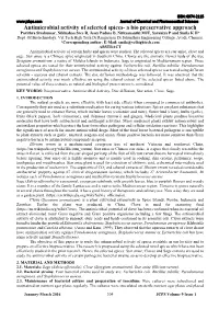 Antimicrobial Activity of Selected Spices- a Bio Preservative Approach