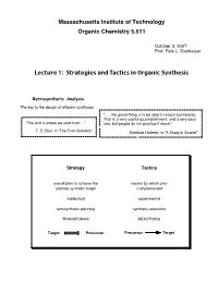 Lecture 1: Strategies and Tactics in Organic Synthesis