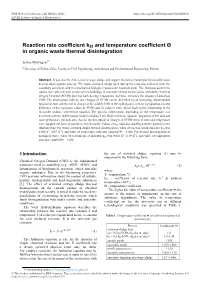 Reaction Rate Coefficient K20 and Temperature Coefficient Θ in Organic Waste Thermal Disintegration