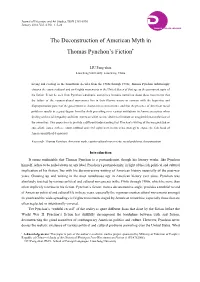 The Deconstruction of American Myth in Thomas Pynchon's Fiction