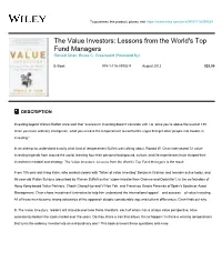 The Value Investors: Lessons from the World's Top Fund Managers Ronald Chan, Bruce C