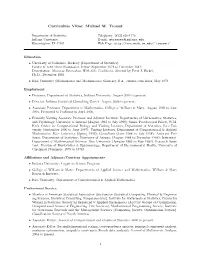 Curriculum Vitae: Michael W. Trosset