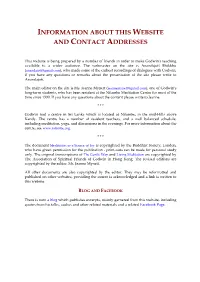 Information About This Website and Contact Addresses