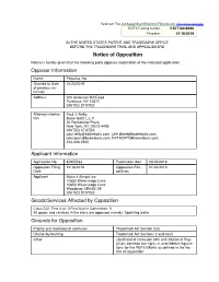 Notice of Opposition Opposer Information Applicant Information