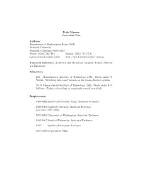 Rafe Mazzeo Curriculum Vitæ Address