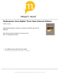Shakespeare Goes Digital: Three Open Internet Editions