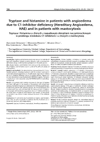 Tryptase and Histamine in Patients with Angioedema Due to C1