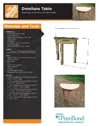 Demilune Table Materials and Tools